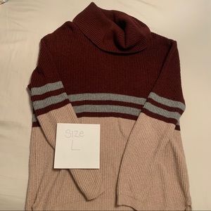 Cowl Neck Maroon, Pink, and Gray Sweater